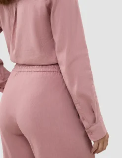Linen Set Dusty Cerise Long Sleeved Shirt & Relaxed Pants