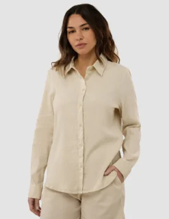 Linen Set Sandy Beige Long Sleeved Shirt & Relaxed Shorts