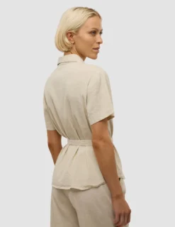 Linen Set Sandy Beige Short Sleeved Shirt & Relaxed Pants