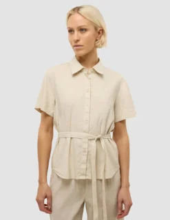 Linen Set Sandy Beige Short Sleeved Shirt & Relaxed Pants