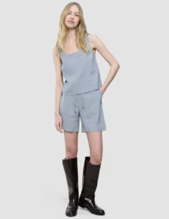 linen set stone grey top relaxed shorts