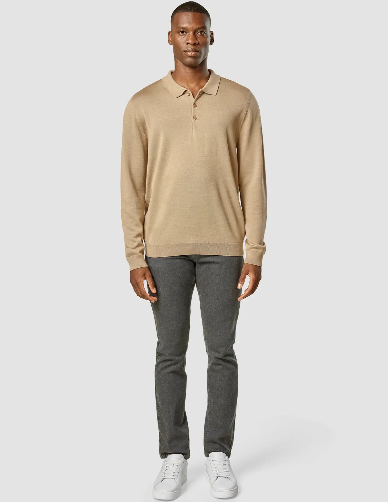 Premium Merino Long Sleeve Polo Sahara