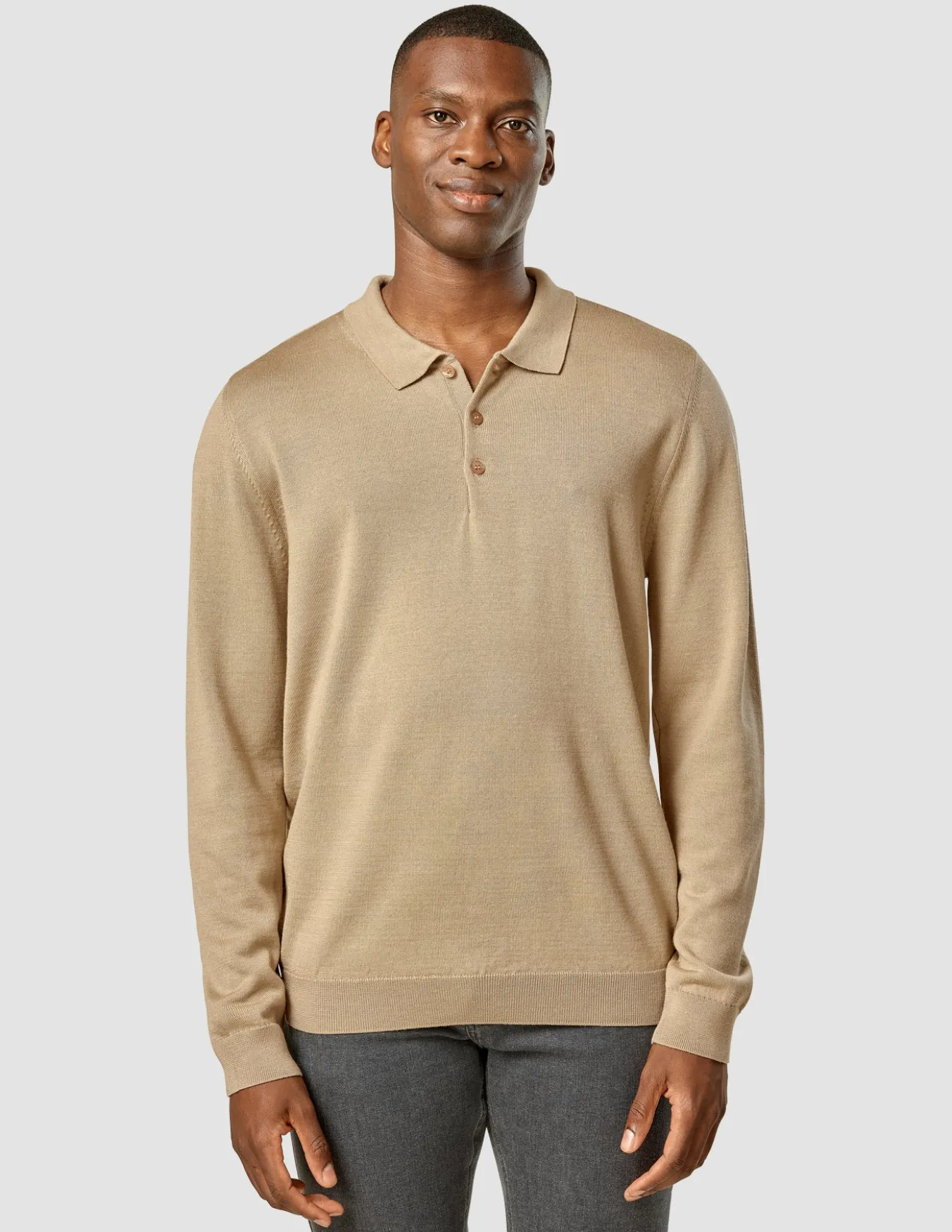 Premium Merino Long Sleeve Polo Sahara