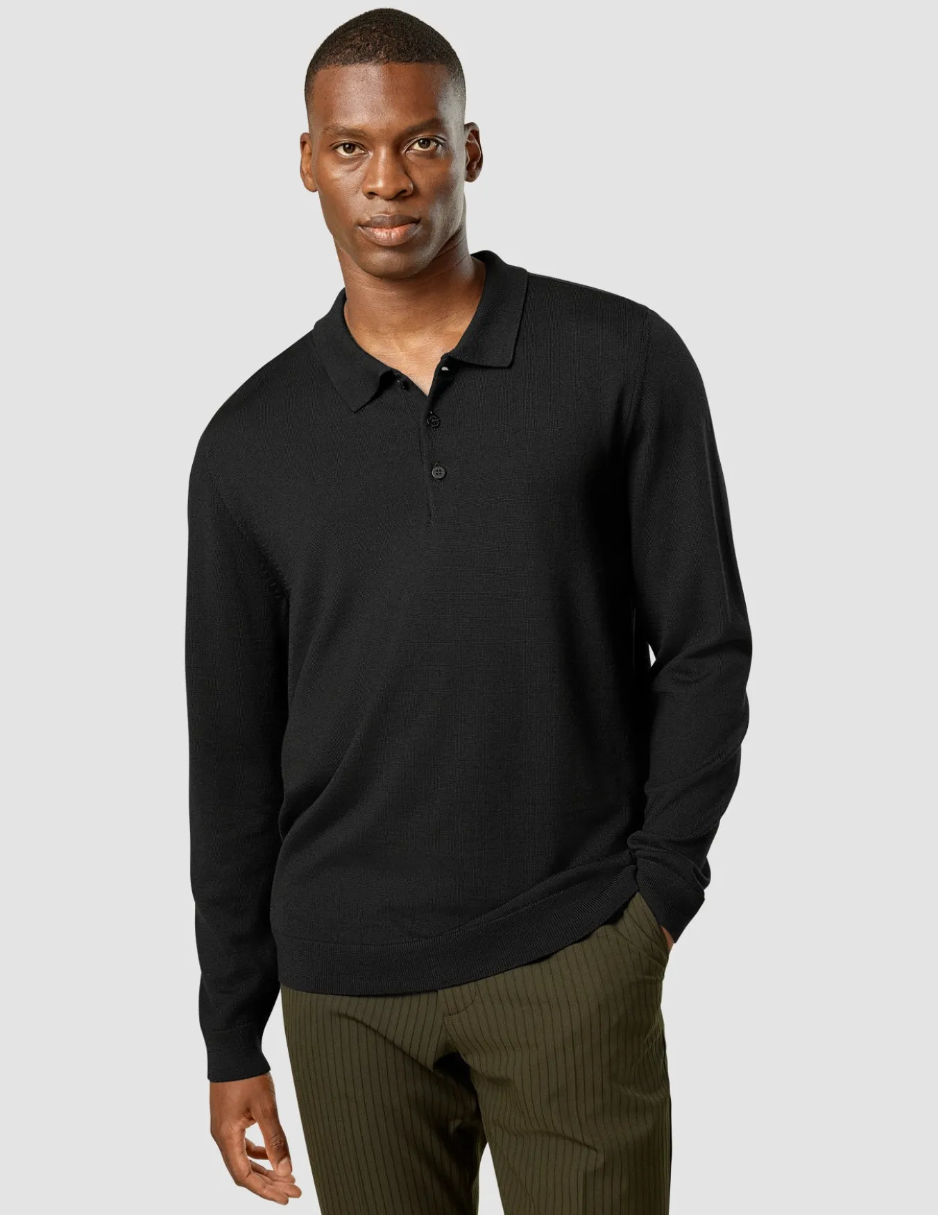 Premium Merino Long Sleeve Polo Black