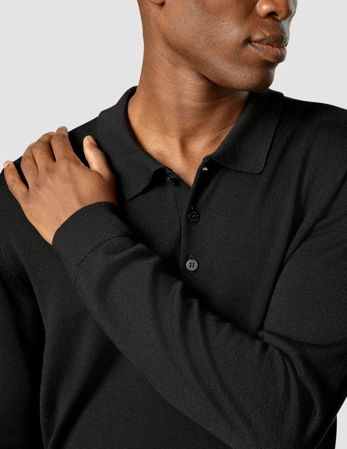 Premium Merino Long Sleeve Polo Black
