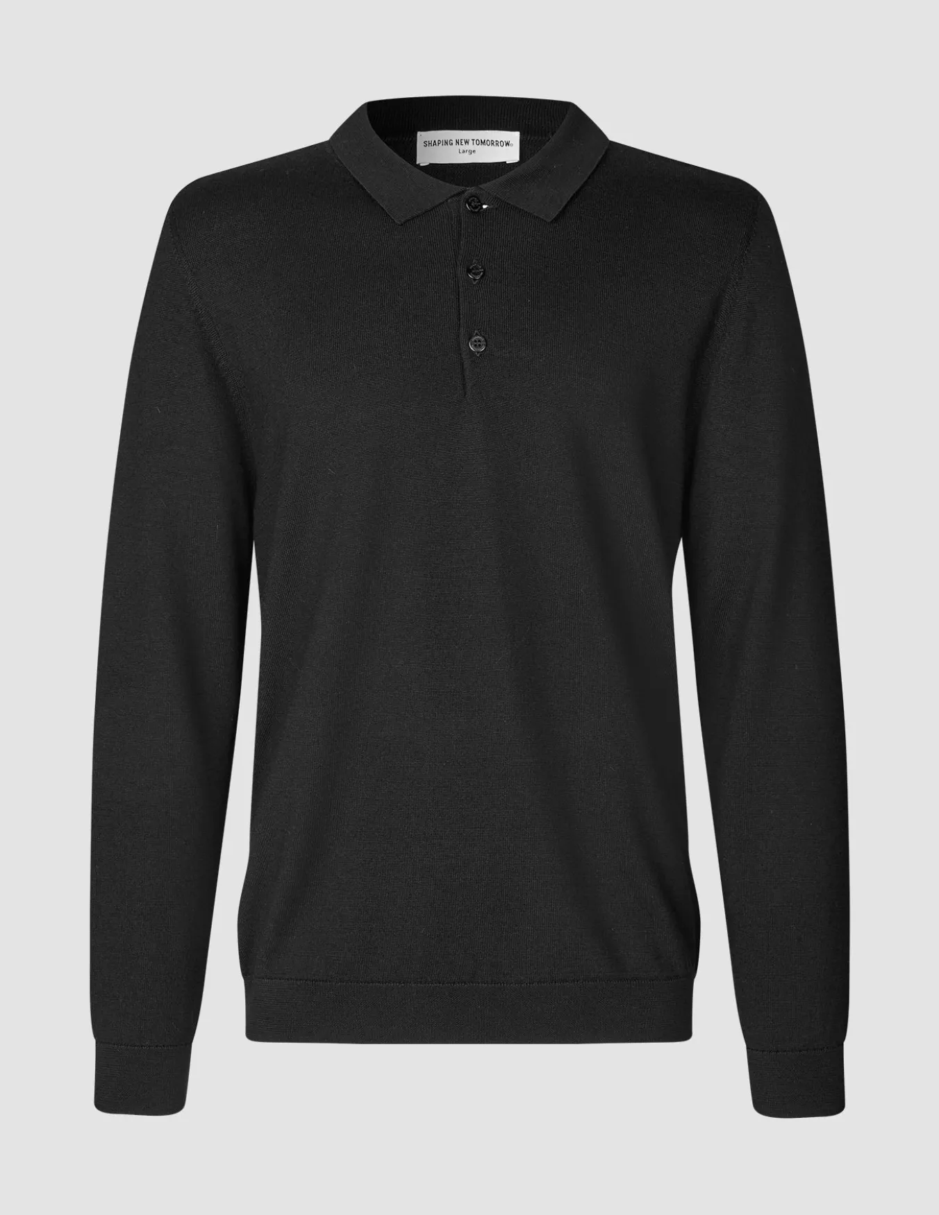 Premium Merino Long Sleeve Polo Black