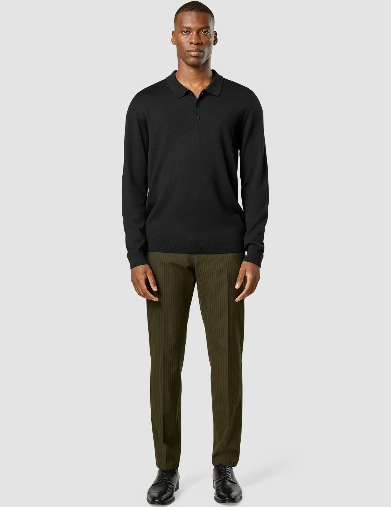 Premium Merino Long Sleeve Polo Black