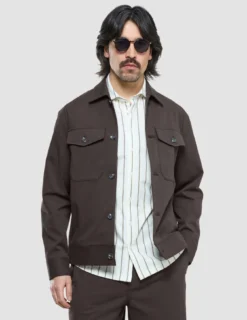 Refine Cotton Shirt Jacket Dark Brown