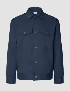 Refine Cotton Shirt Jacket Navy