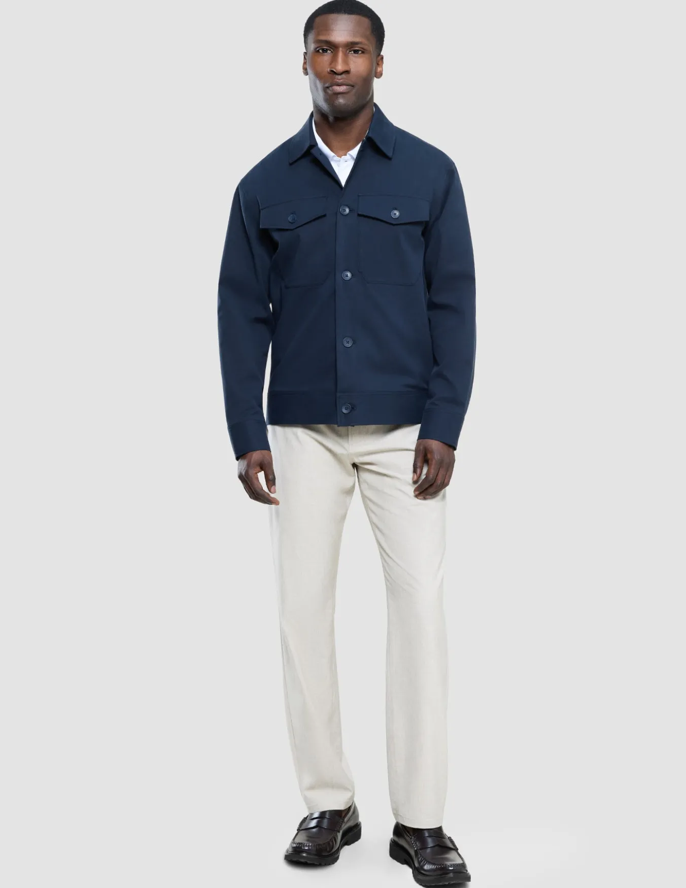 Refine Cotton Shirt Jacket Navy