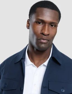 Refine Cotton Shirt Jacket Navy