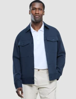 Refine Cotton Shirt Jacket Navy