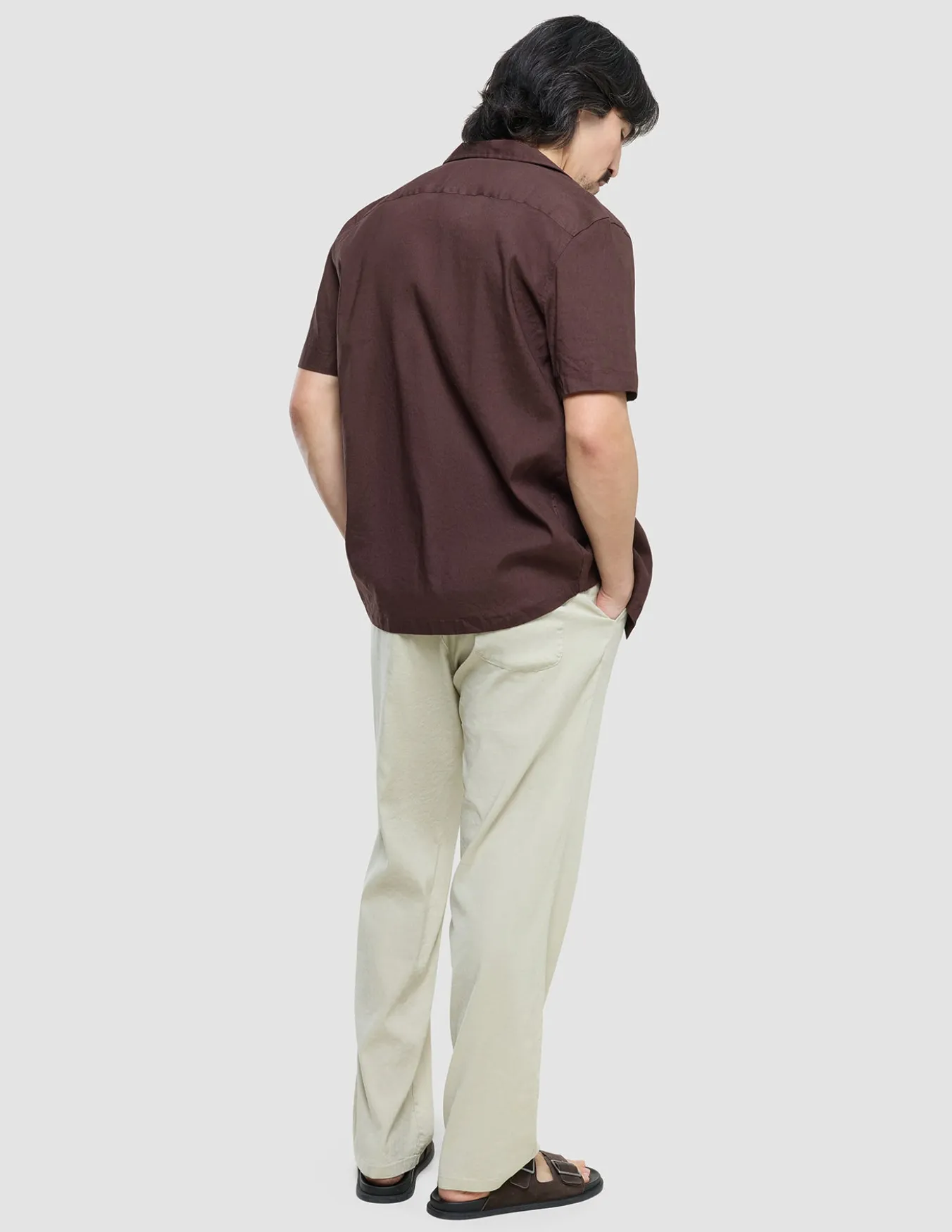 Refined Linen Bowling Short Sleeve Shirt Dark Brown