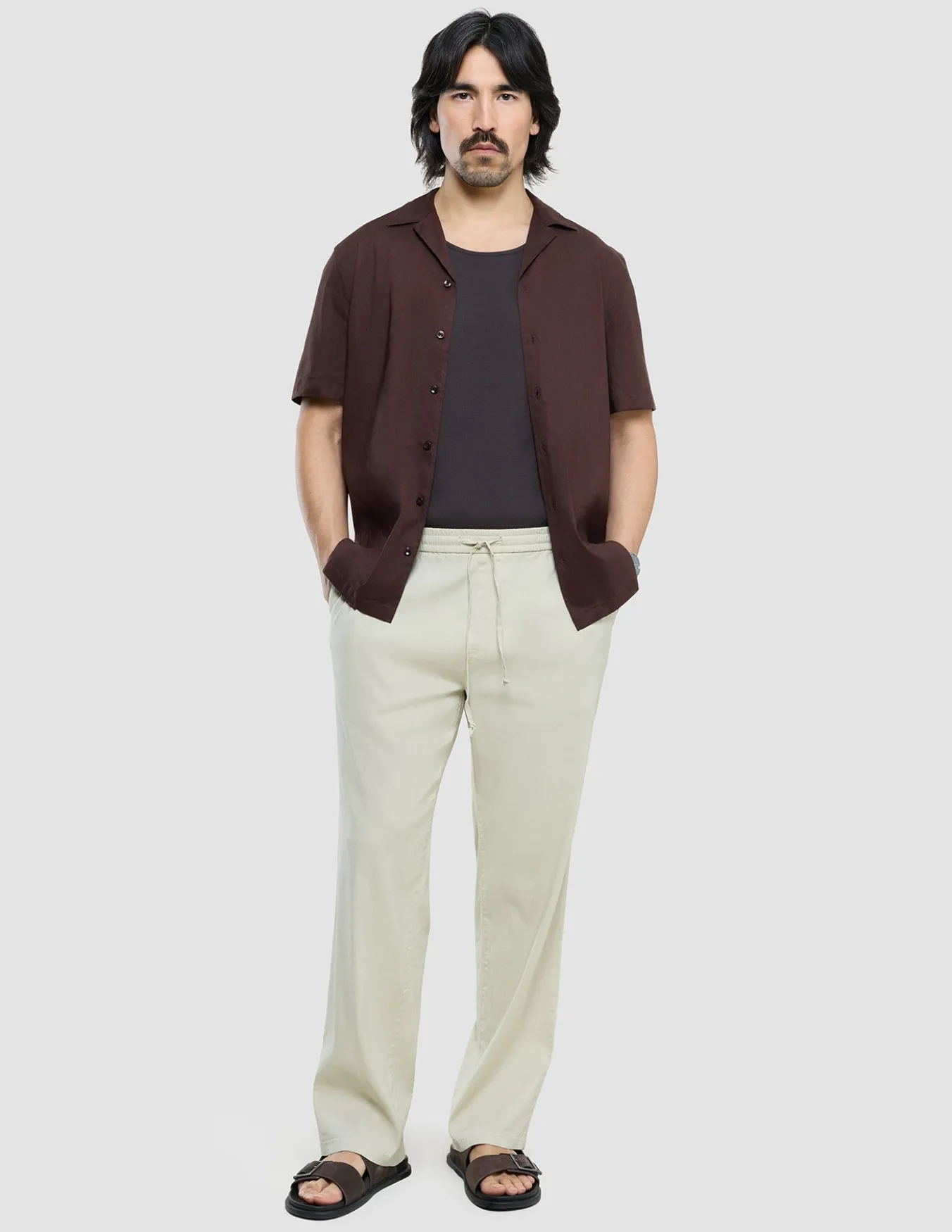 Refined Linen Bowling Short Sleeve Shirt Dark Brown