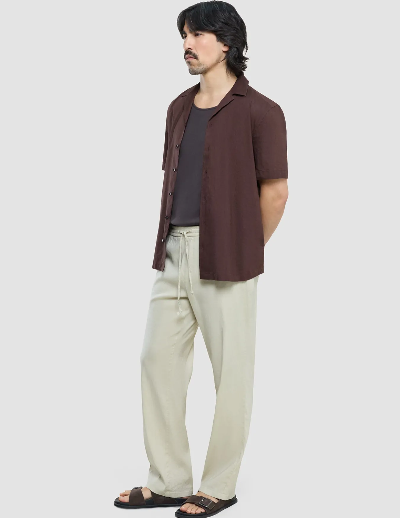 Refined Linen Bowling Short Sleeve Shirt Dark Brown