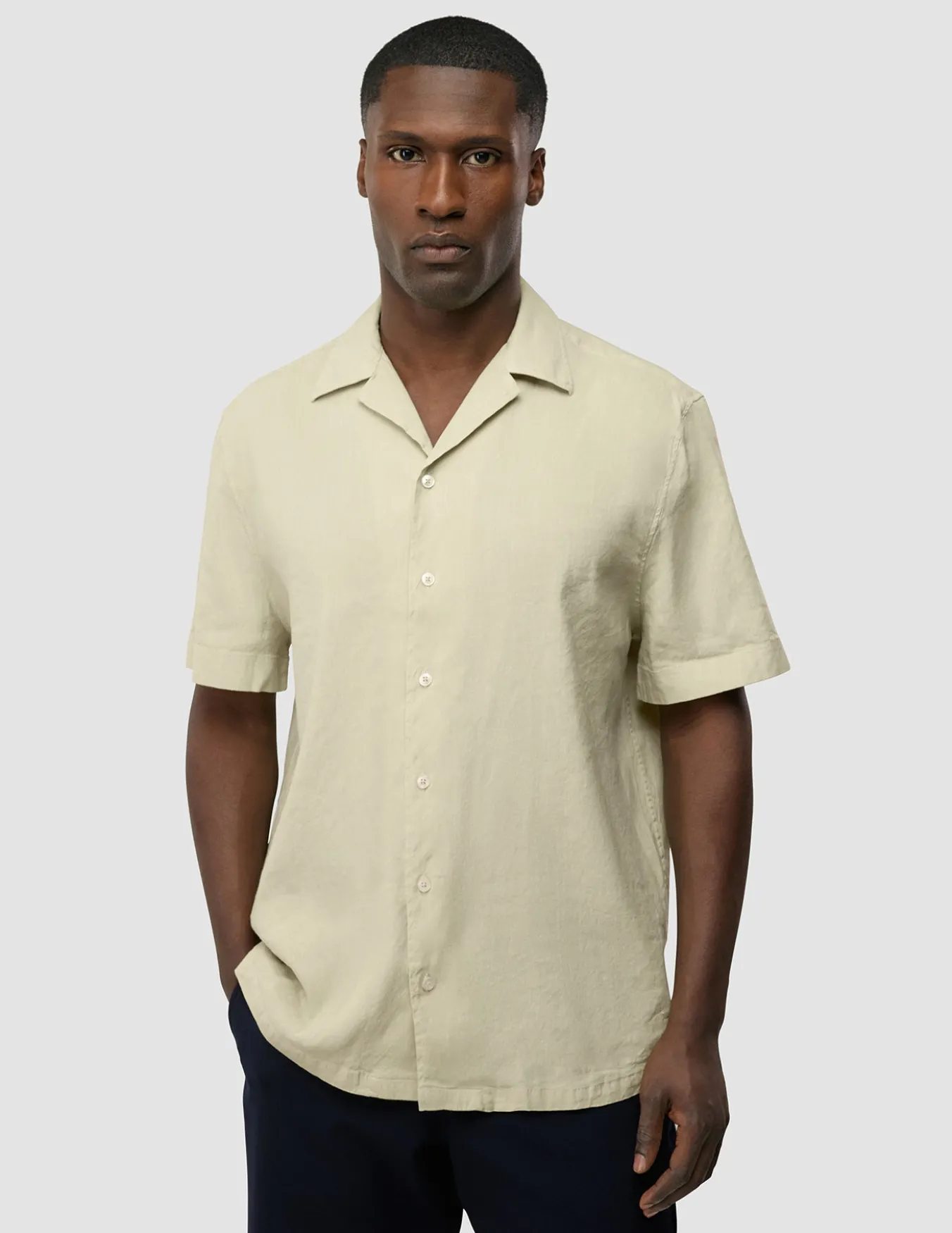 Refined Linen Bowling Short Sleeve Shirt Soft Sand