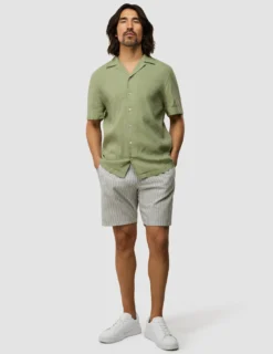Refined Linen Bowling Short Sleeve Shirt Tea
