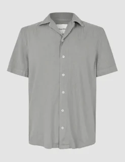 Refined Linen Bowling Short Sleeve Shirt Stone Grey