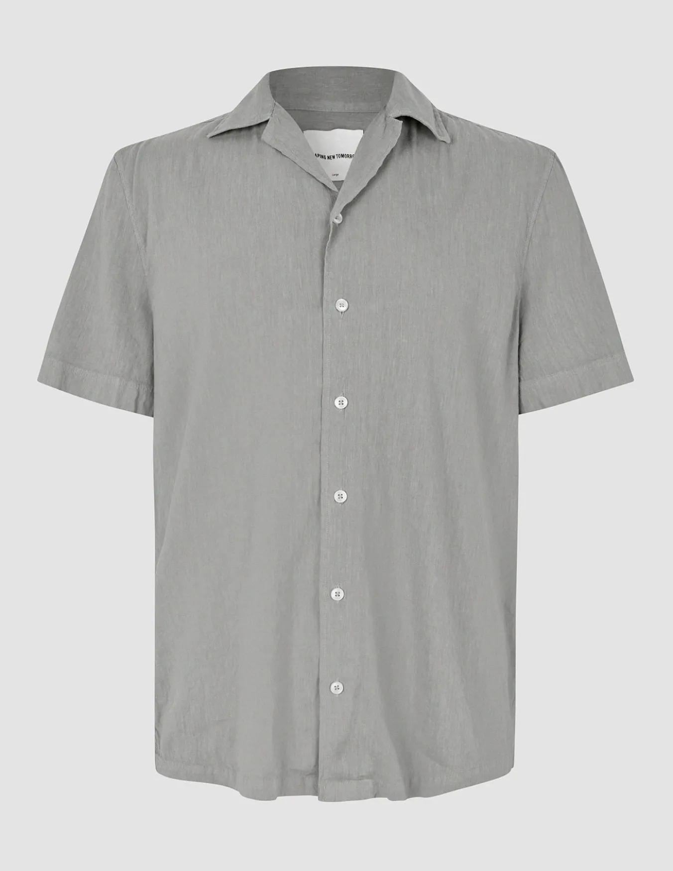 Refined Linen Bowling Short Sleeve Shirt Stone Grey