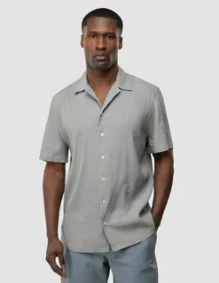 Refined Linen Bowling Short Sleeve Shirt Stone Grey