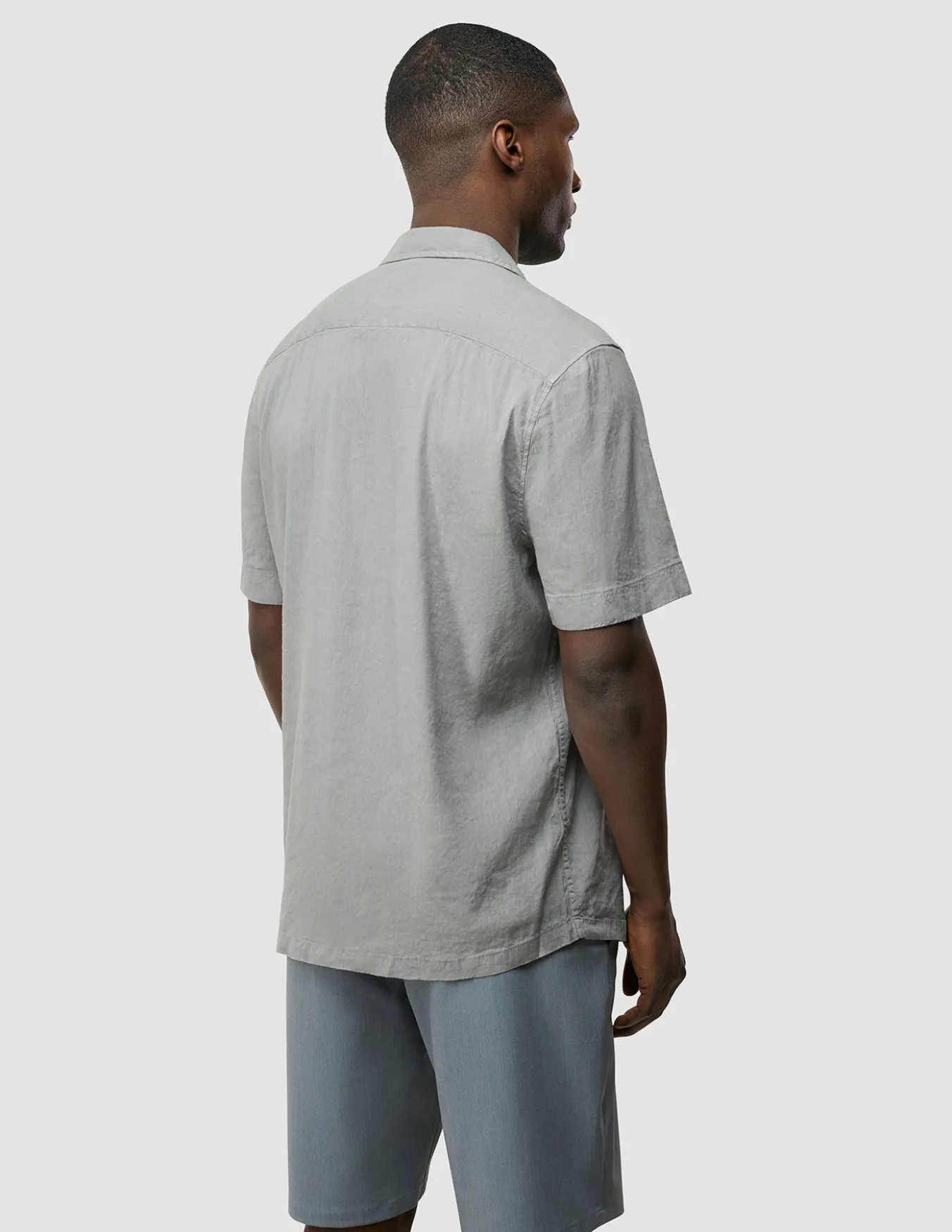 Refined Linen Bowling Short Sleeve Shirt Stone Grey