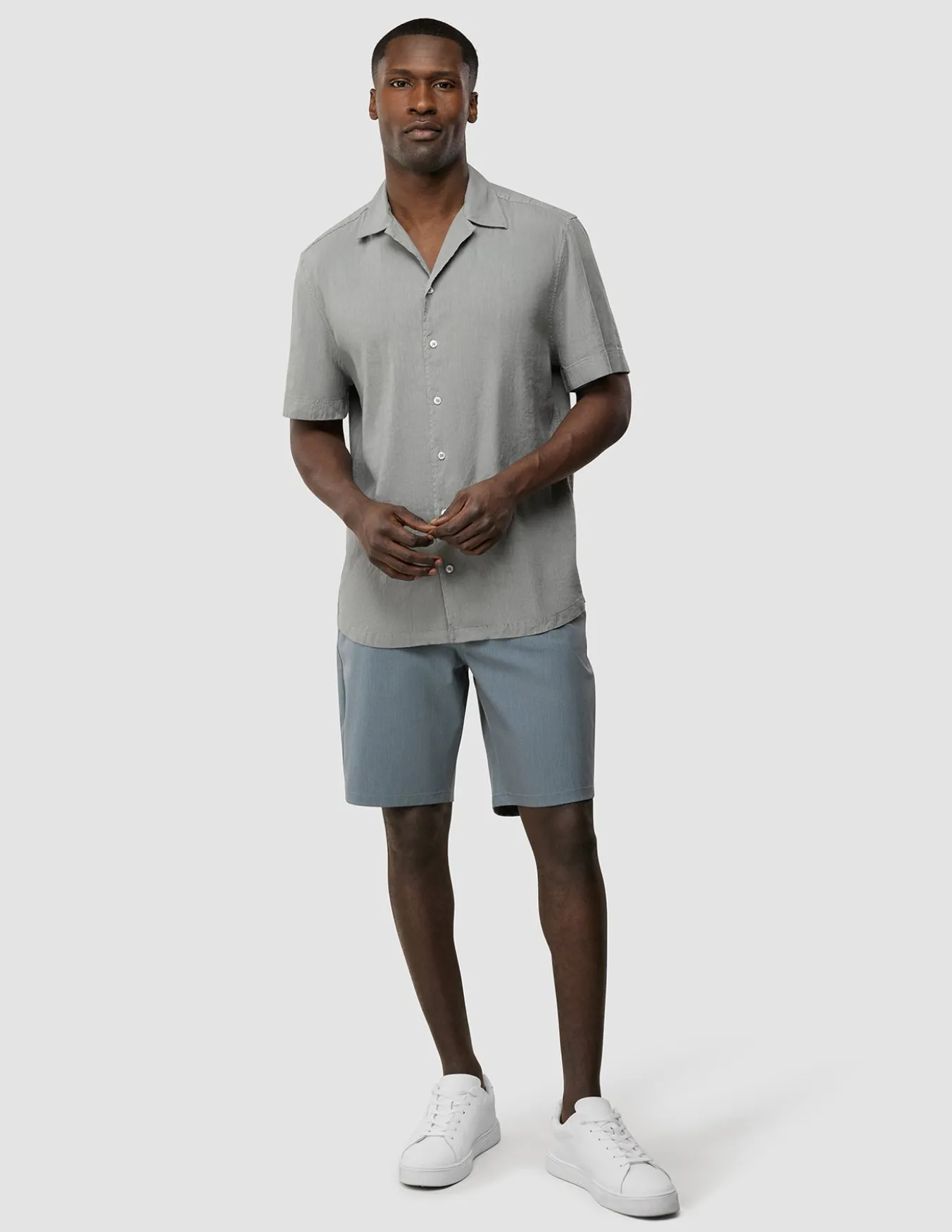 Refined Linen Bowling Short Sleeve Shirt Stone Grey