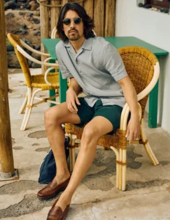 Refined Linen Bowling Short Sleeve Shirt Stone Grey