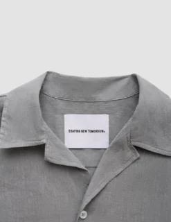 Refined Linen Bowling Short Sleeve Shirt Stone Grey
