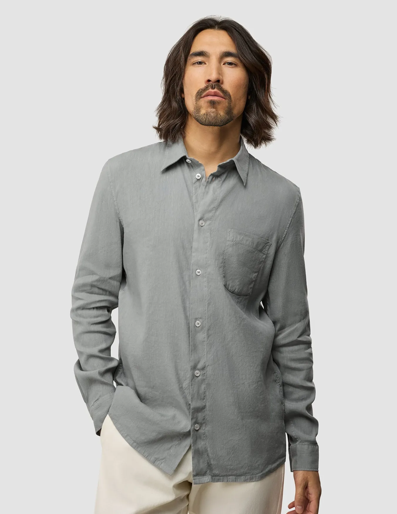 Refined Linen Long Sleeve Shirt Stone Grey