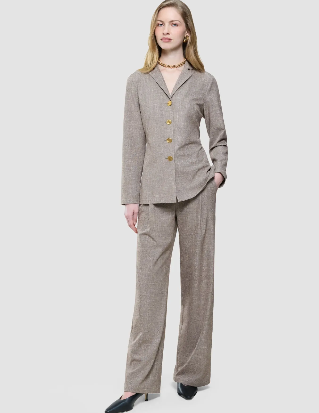 rhea set golden beige melange shirt pants