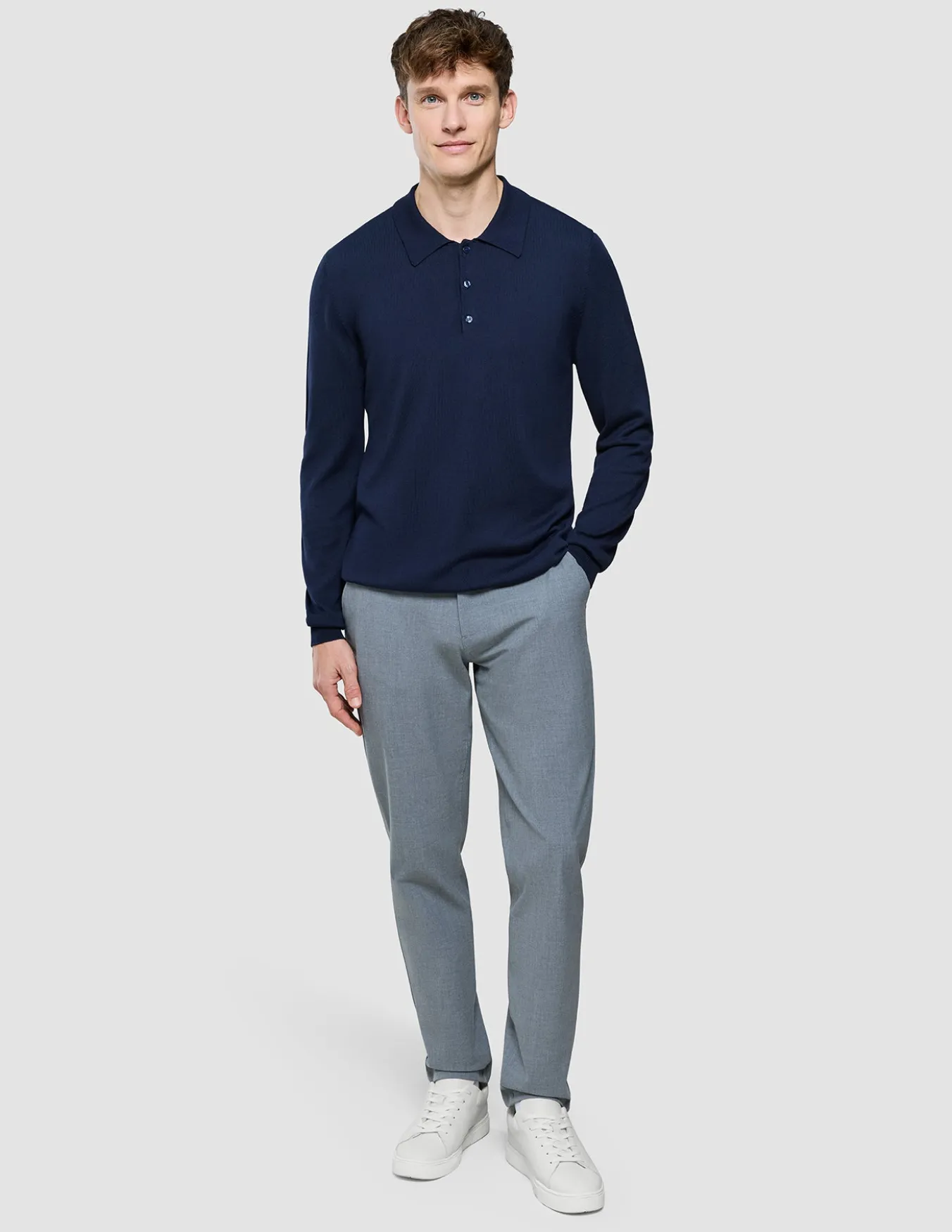 Seamless Core Knit Long Sleeve Polo Dark Navy