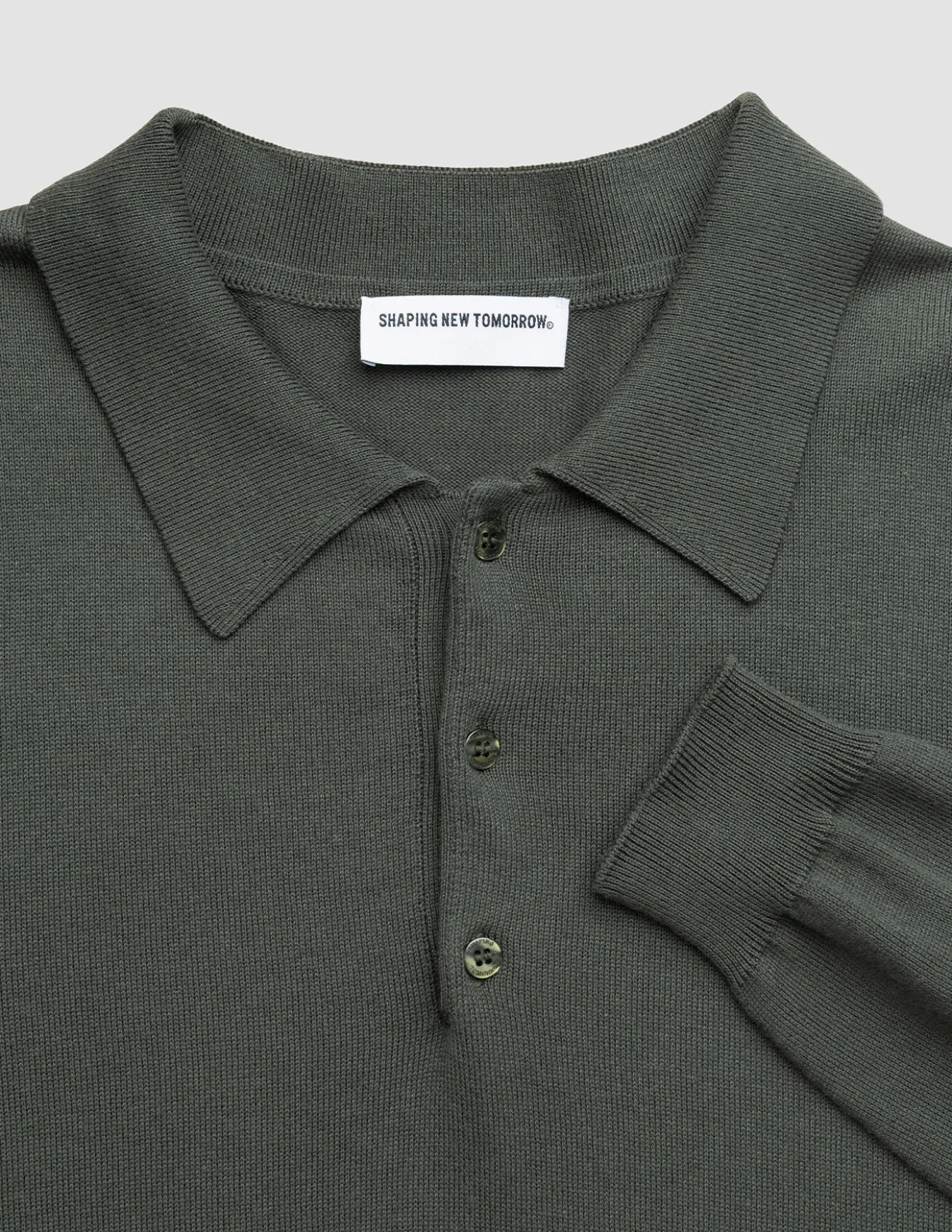 Seamless Core Knit Long Sleeve Polo Green Night