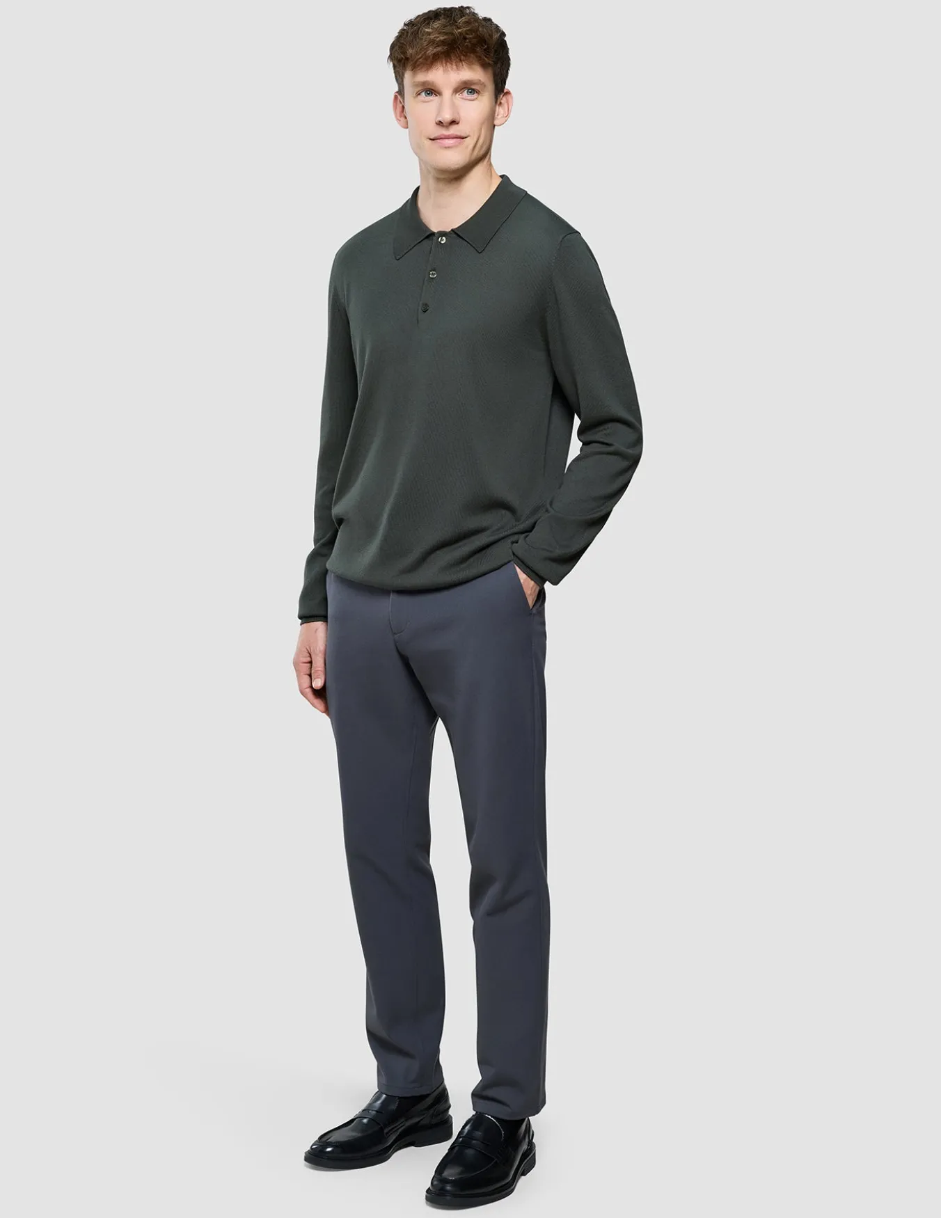 Seamless Core Knit Long Sleeve Polo Green Night