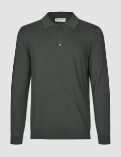 Seamless Core Knit Long Sleeve Polo Green Night