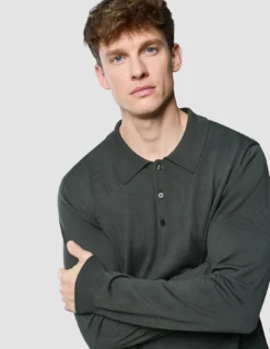 Seamless Core Knit Long Sleeve Polo Green Night