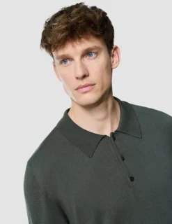 Seamless Core Knit Long Sleeve Polo Green Night