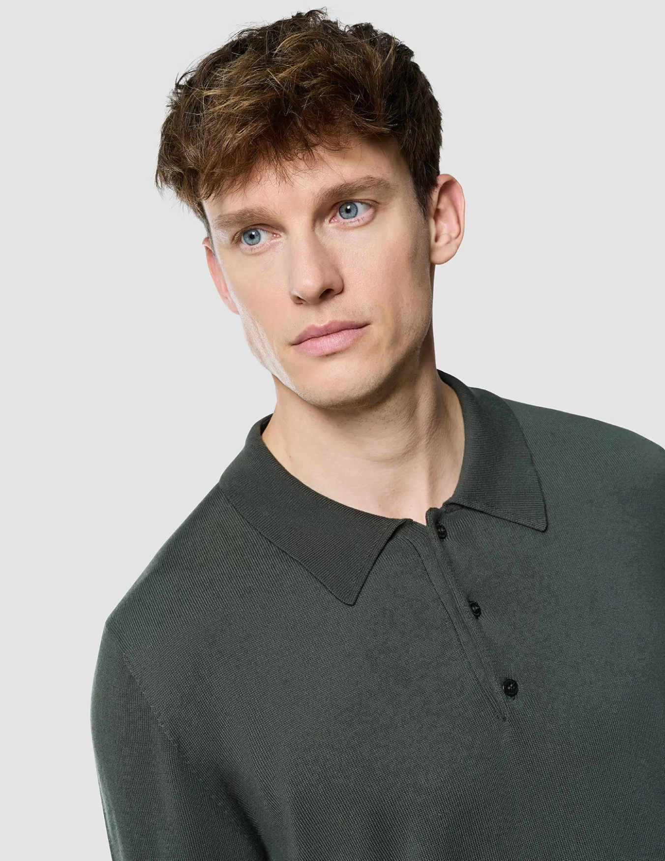 Seamless Core Knit Long Sleeve Polo Green Night