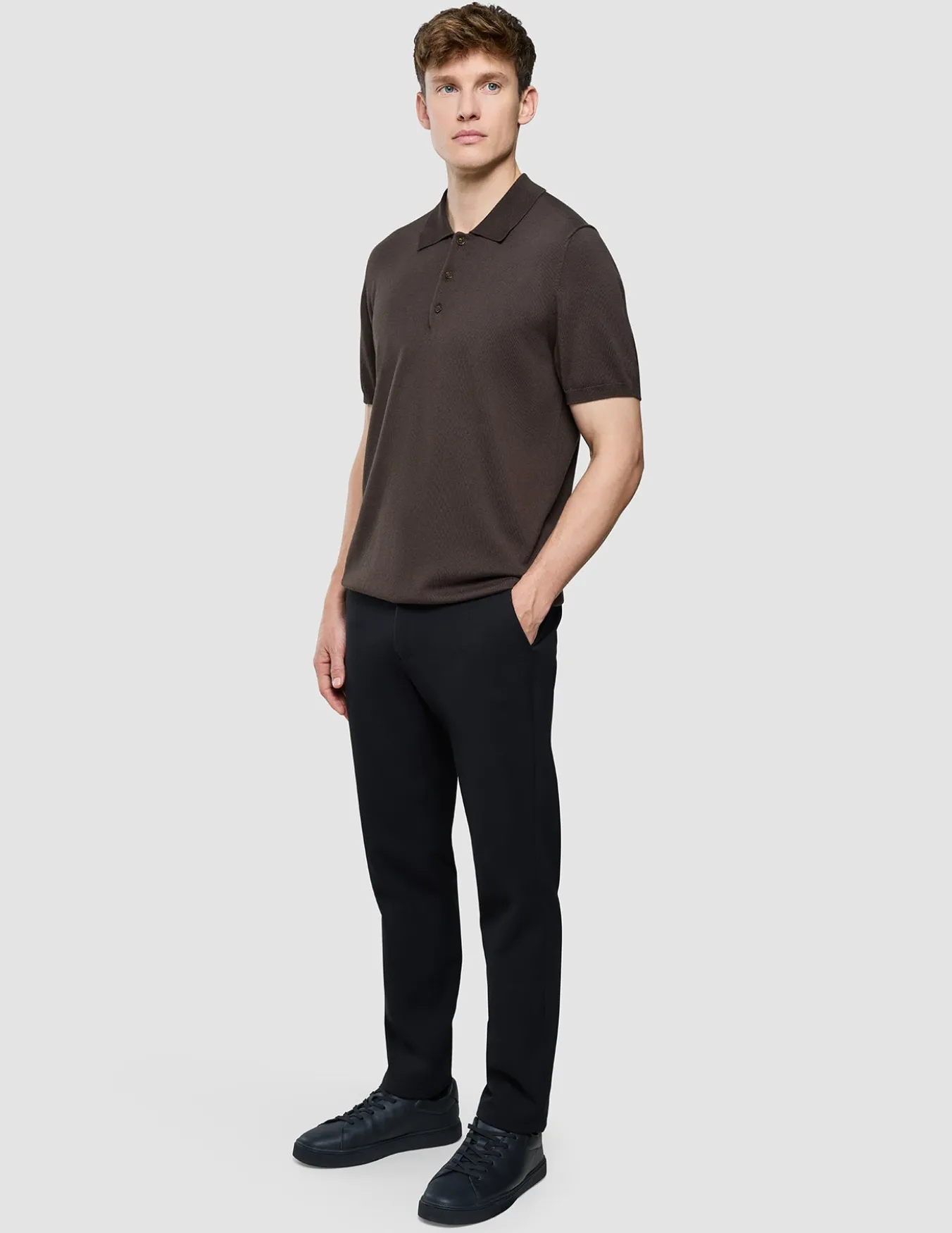 Seamless Core Knit Short Sleeve Polo Dark Brown