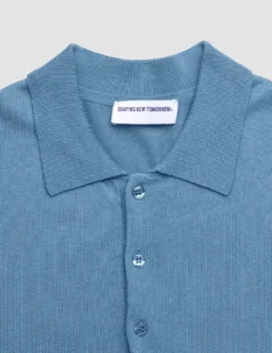 Seamless Core Knit Short Sleeve Polo Blue Tide