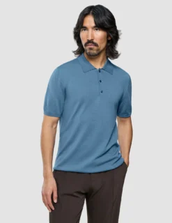 Seamless Core Knit Short Sleeve Polo Blue Tide