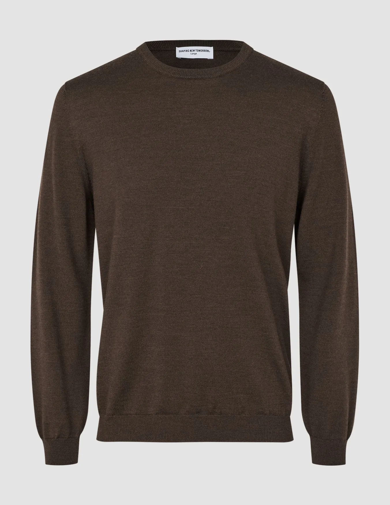 Seamless Premium Merino Knit Crewneck Saddle Brown