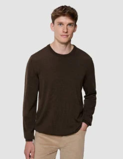 Seamless Premium Merino Knit Crewneck Saddle Brown
