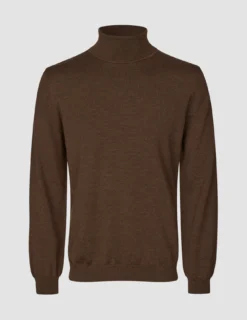 Seamless Premium Merino Knit Turtleneck Saddle Brown