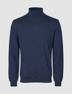 Seamless Premium Merino Knit Turtleneck Dark Navy