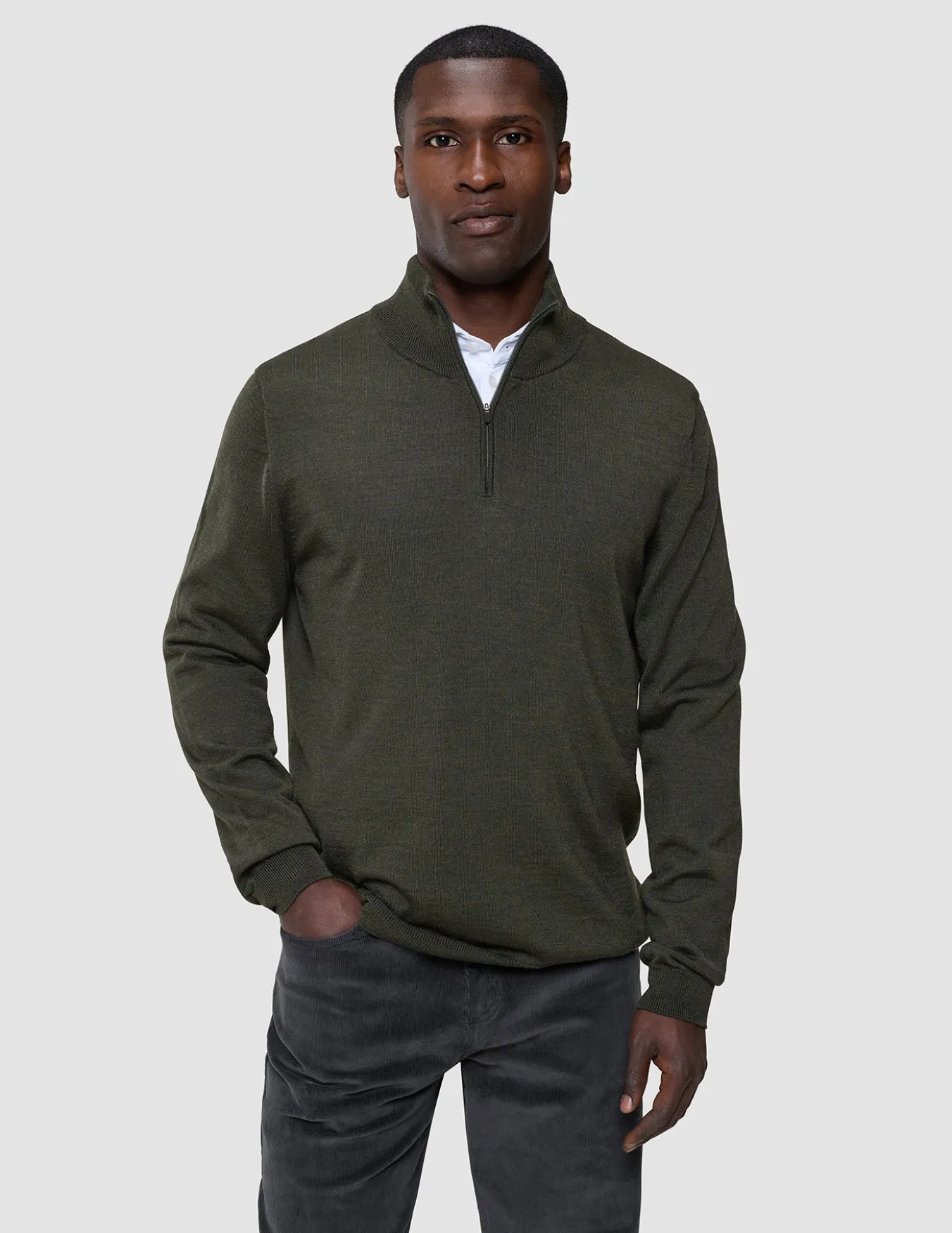 Seamless Premium Merino Knit Half Zip Green Night