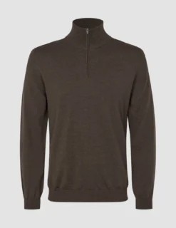 Seamless Premium Merino Knit Half Zip Saddle Brown