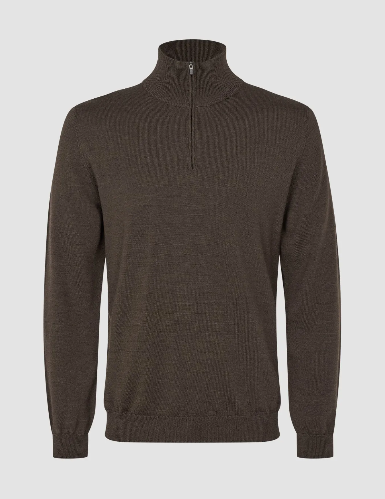 Seamless Premium Merino Knit Half Zip Saddle Brown