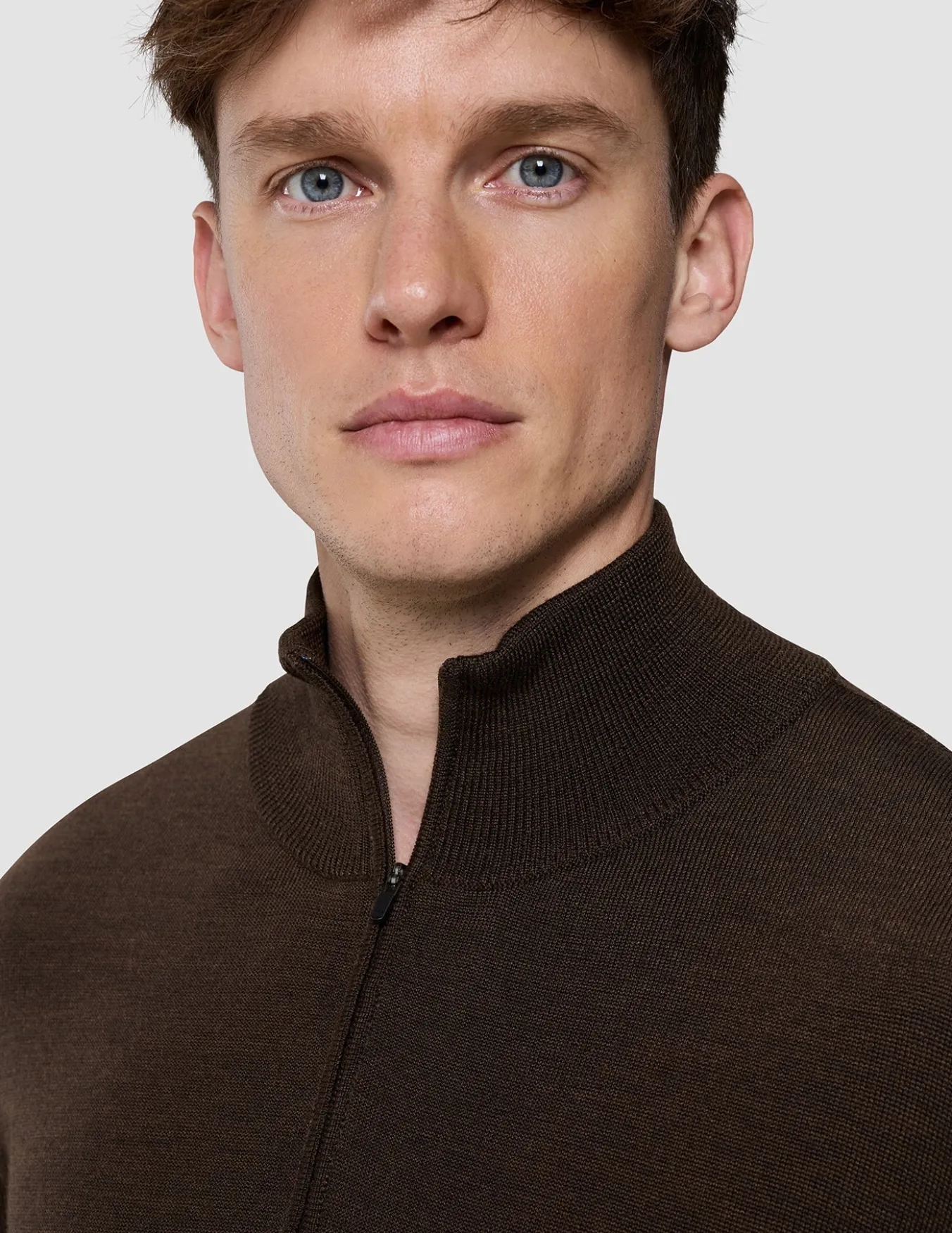 Seamless Premium Merino Knit Half Zip Saddle Brown