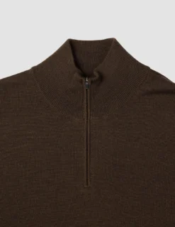 Seamless Premium Merino Knit Half Zip Saddle Brown