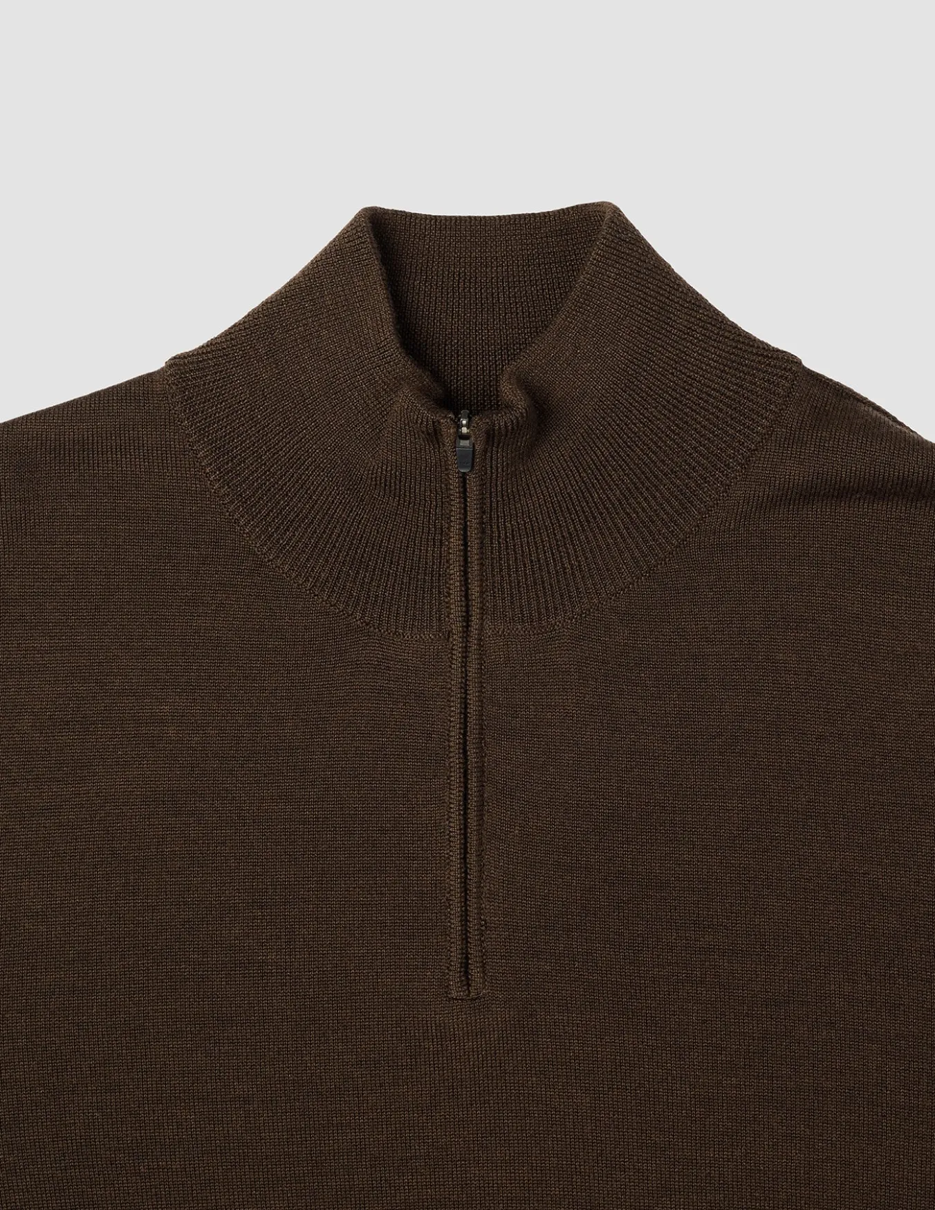 Seamless Premium Merino Knit Half Zip Saddle Brown